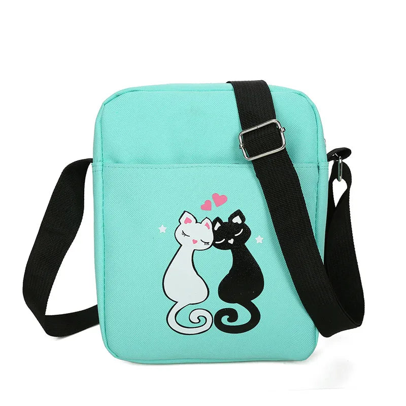Teen Cat Print Backpack Set Unisex School Bags Pencil Case
