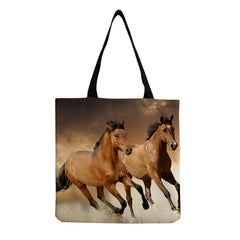 Animal Elephant Horse Print Shoulder Bag Large Capacity Eco-Friendly Shopping Ba