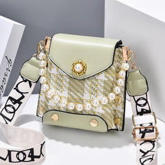Riveted One Shoulder Crossbody Bag Women Pearl Chain