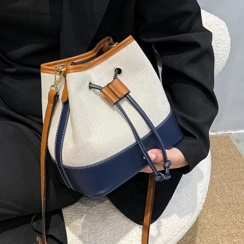 Autumn All-match Contrast Bucket Bag Women's One-shoulder Handbag