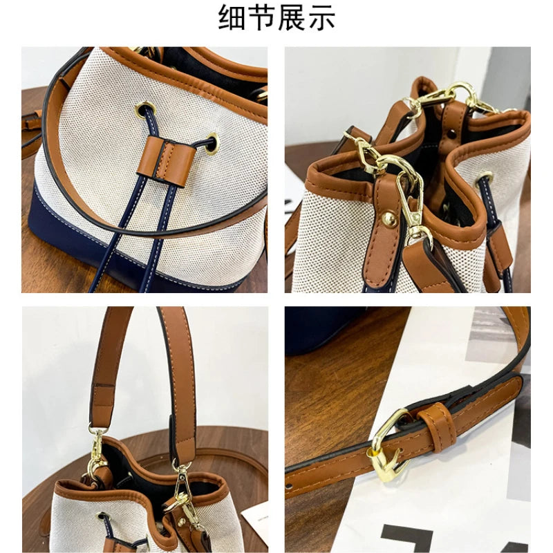 Autumn All-match Contrast Bucket Bag Women's One-shoulder Handbag