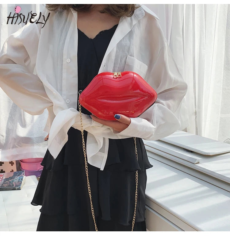 Hot Sexy Lips Style Pu Ladies Clutch Bag Chain Purse Shoulder Bag Handbag Women
