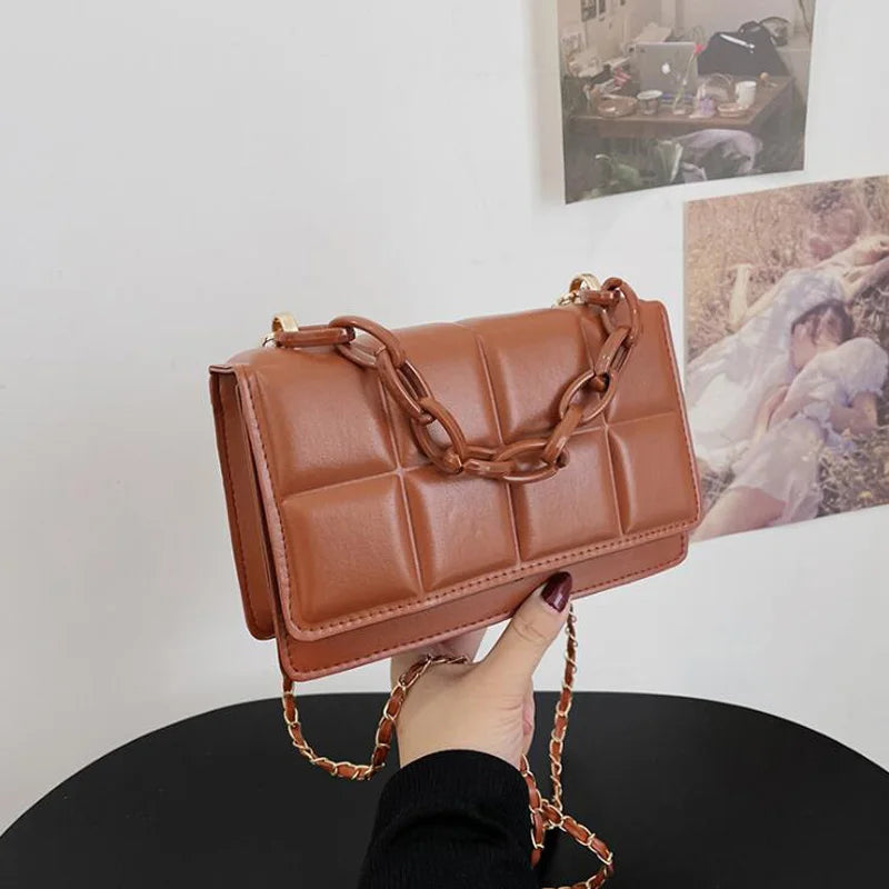 Plaid Shoulder Bag Small Crossbody Bags for Women Chain Messenger Bags