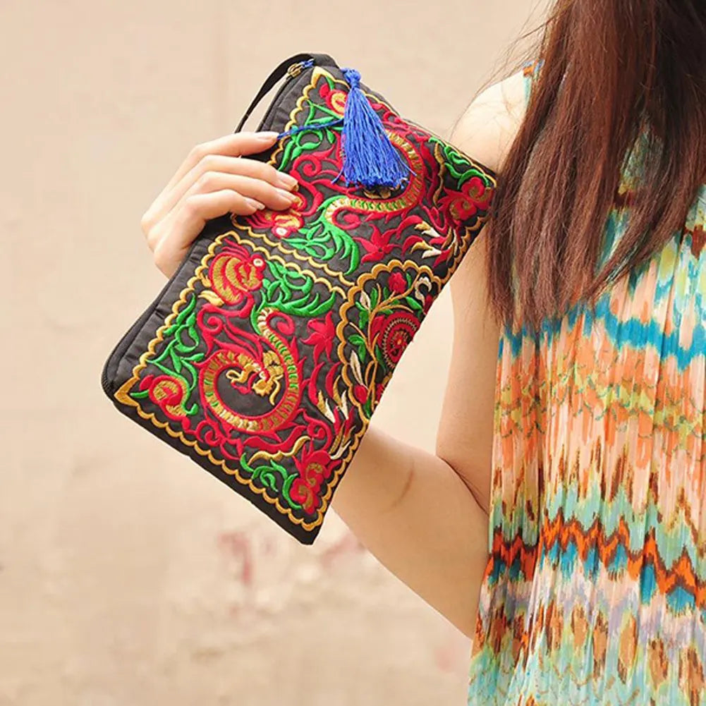 Vintage Ethnic Shoulder Bag Embroidery Boho Hippie Tassel Tote Wallets