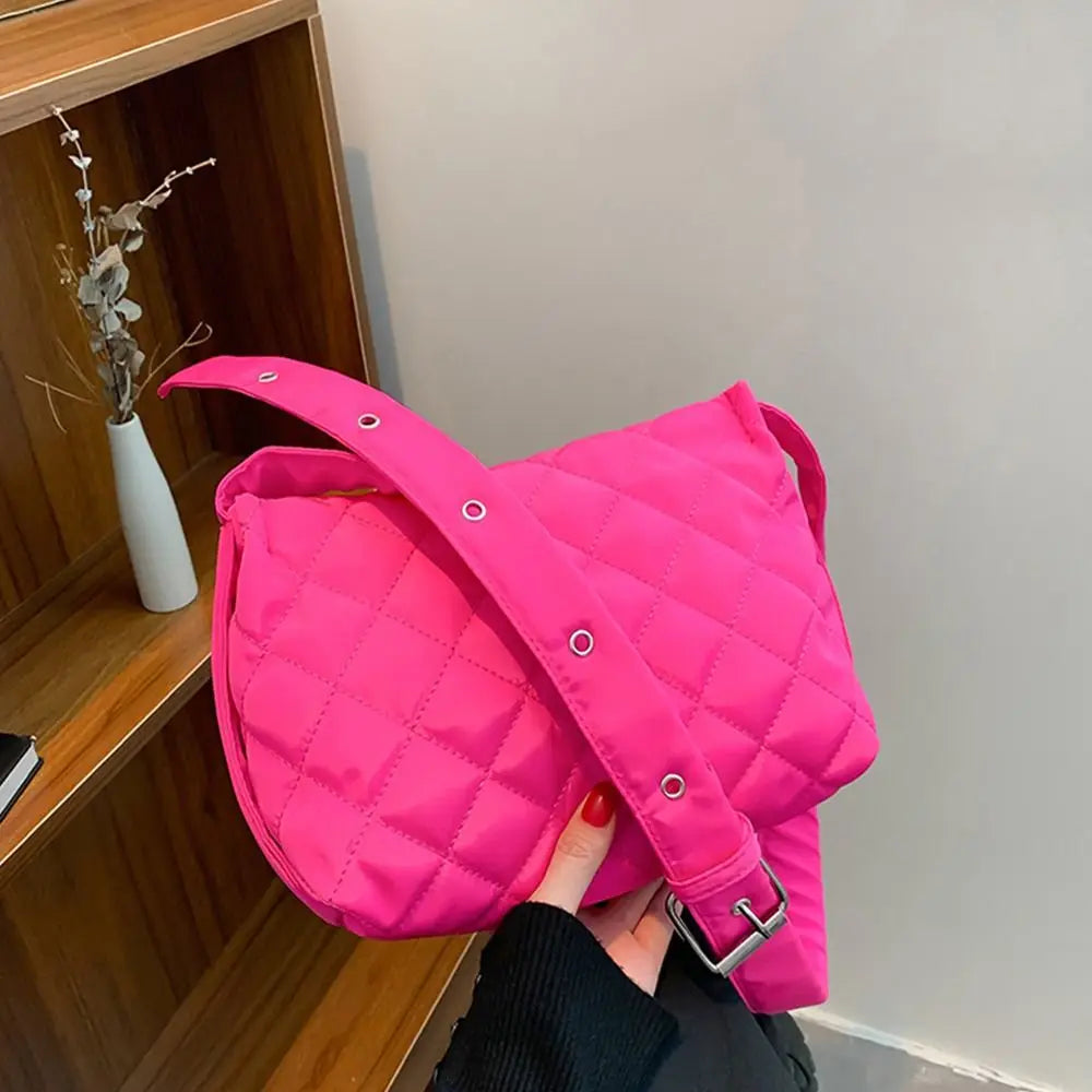 Hot Winter Plaid Shoulder Bags Down Cotton Padded Tote Women Mess