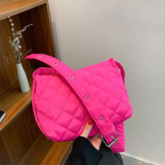 Hot Winter Plaid Shoulder Bags Down Cotton Padded Tote Women Mess