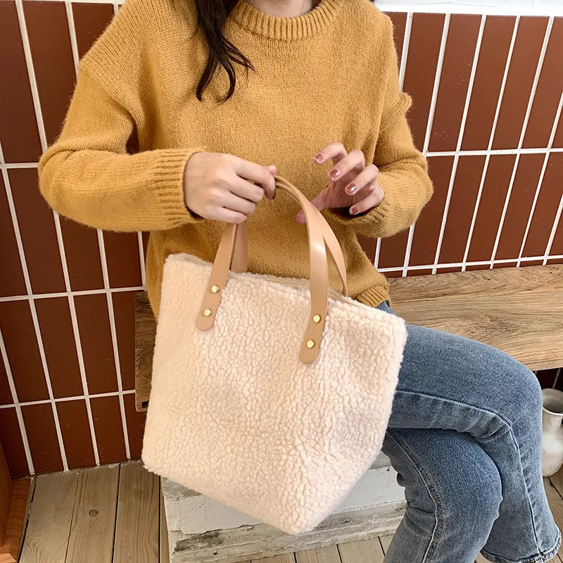 Winter Wool Fluffy Handbags for Women Plush Furry Female Shopping Bag