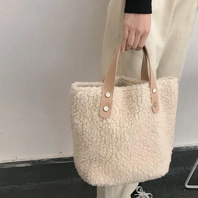 Winter Wool Fluffy Handbags for Women Plush Furry Female Shopping Bag