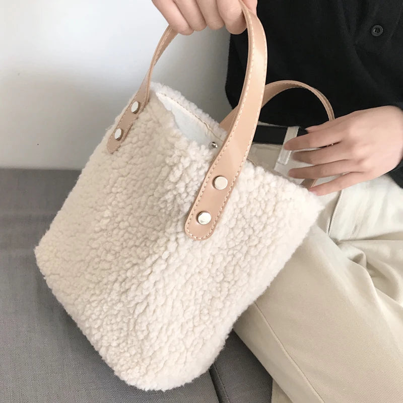 Winter Wool Fluffy Handbags for Women Plush Furry Female Shopping Bag