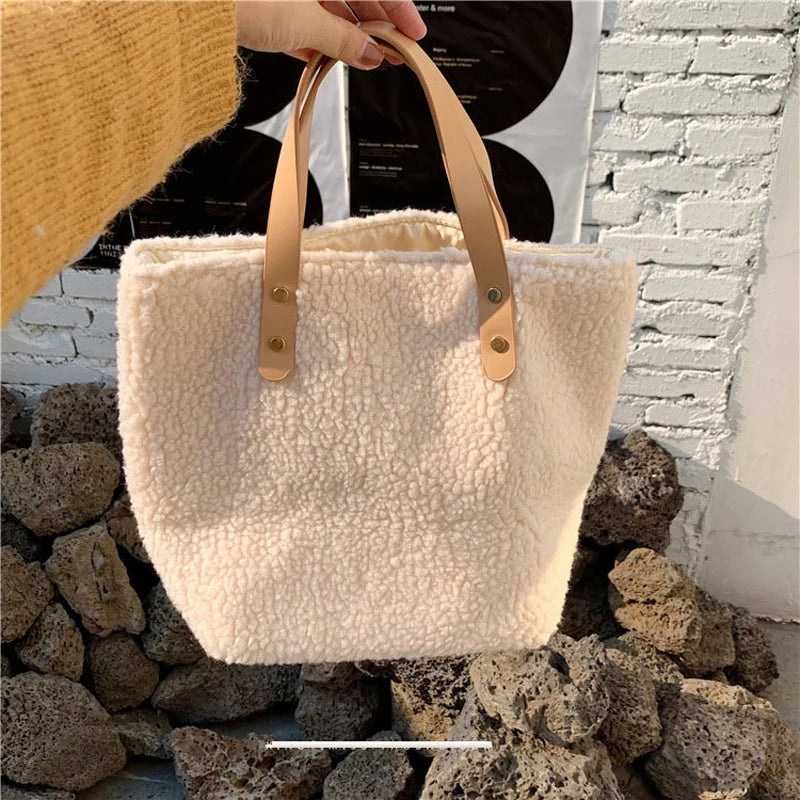 Winter Wool Fluffy Handbags for Women Plush Furry Female Shopping Bag