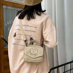 Stylish Women Canvas Zipper Bag Preppy Style Student Tote Shoulder Messenger Bag