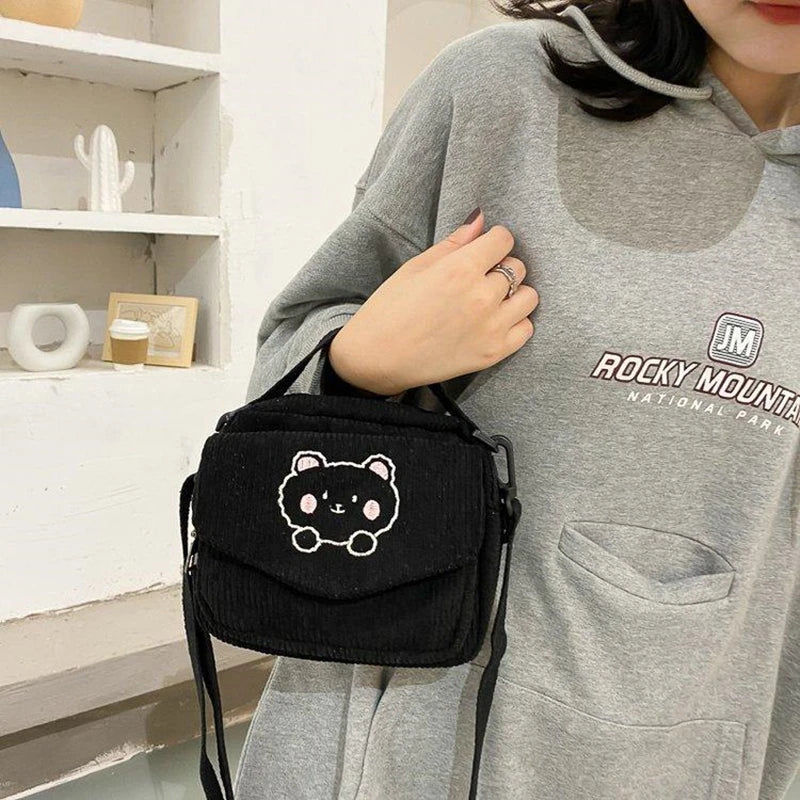 Women Canvas Zipper Bag Student Tote Shoulder Messenger
