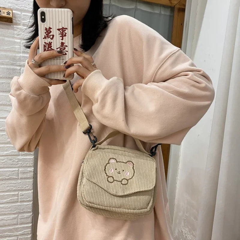 Stylish Women Canvas Zipper Bag Preppy Style Student Tote Shoulder Messenger Bag