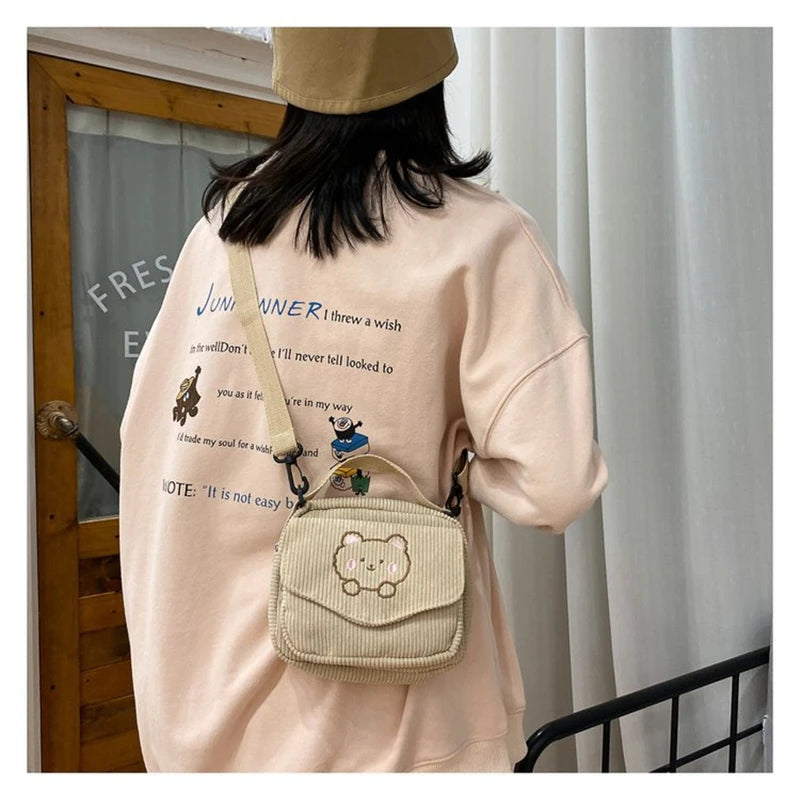 Women Canvas Zipper Bag Student Tote Shoulder Messenger