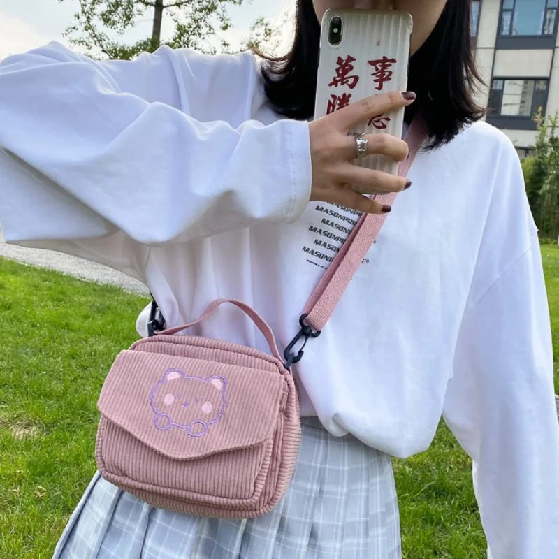 Stylish Women Canvas Zipper Bag Preppy Style Student Tote Shoulder Messenger Bag