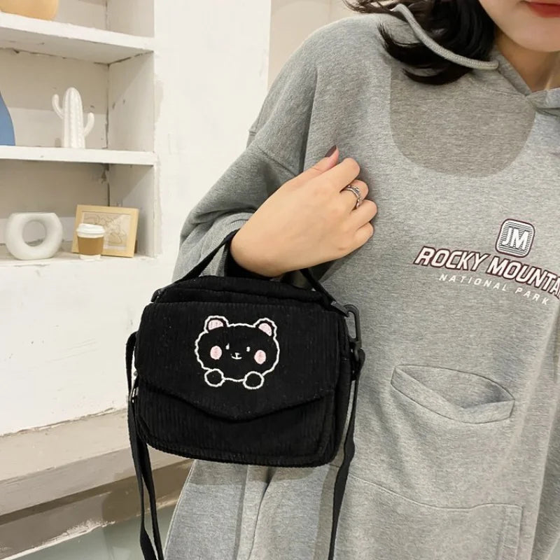 Stylish Women Canvas Zipper Bag Preppy Style Student Tote Shoulder Messenger Bag