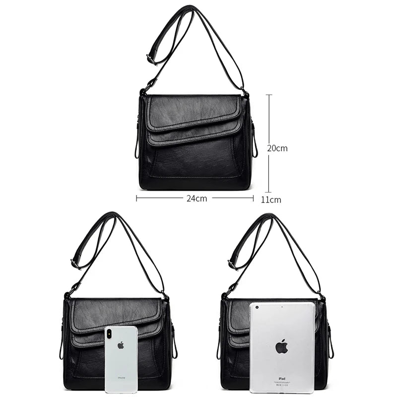 Women Leather Messenger Bag Handbags High Female Vintage Crossbody Bags