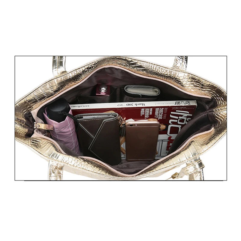 Hot Women Shoulder Bag Crocodile Texture Large Tote Bag