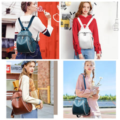 Women's Soft Leather School Backpack - Large Capacity Travel Shoulder Bag