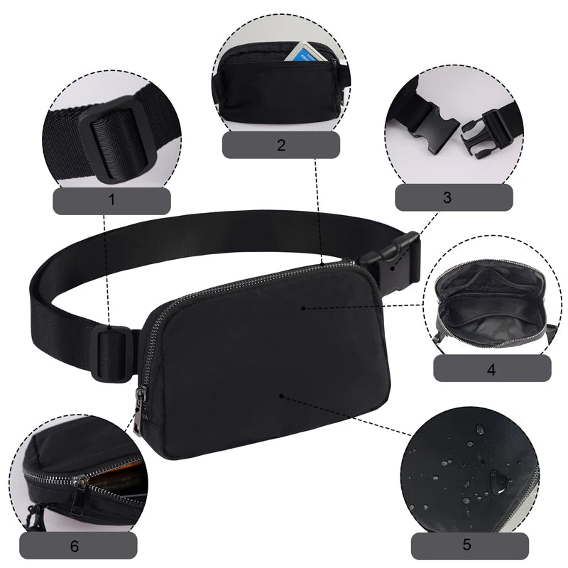 Adjustable Nylon Fanny Pack Waterproof Waist Bag for Running