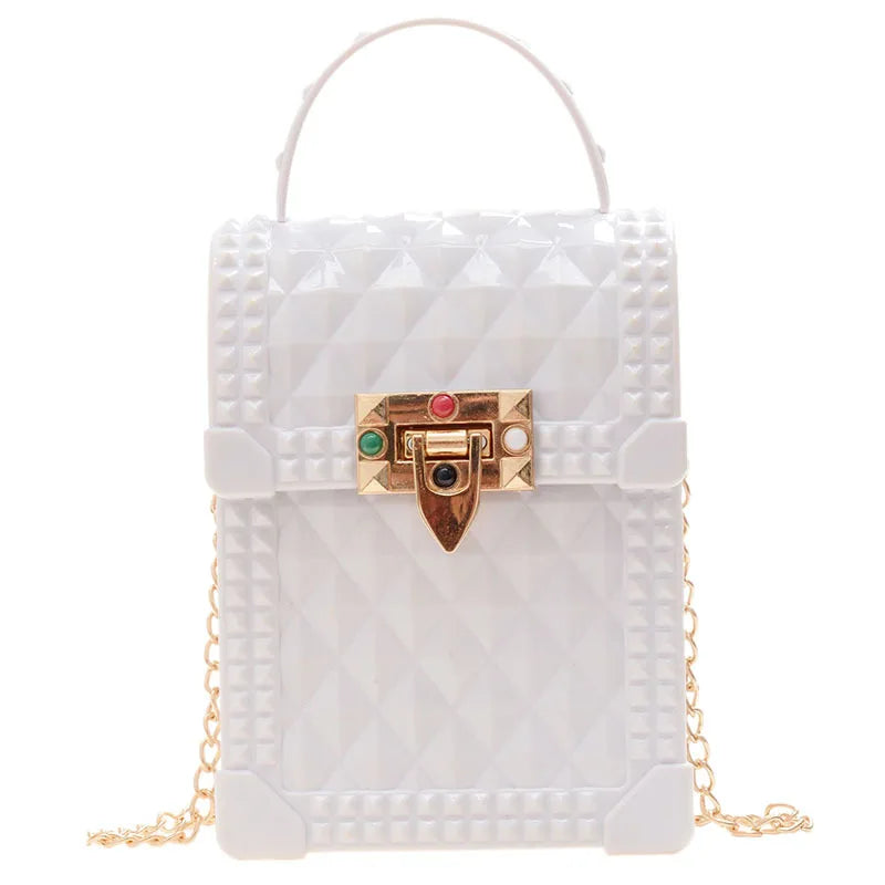 Plaid PVC Mini Phone Bag Red Pink Chain Crossbody Shoulder Bag Women