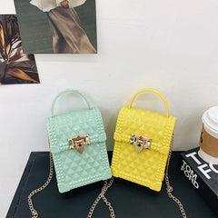 Plaid PVC Mini Phone Bag Red Pink Chain Crossbody Shoulder Bag Women