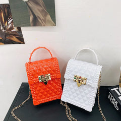 Plaid PVC Mini Phone Bag Red Pink Chain Crossbody Shoulder Bag Women