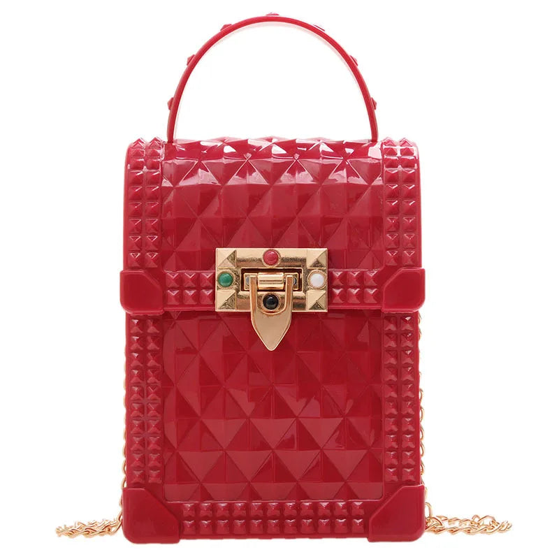 Plaid PVC Mini Phone Bag Red Pink Chain Crossbody Shoulder Bag Women
