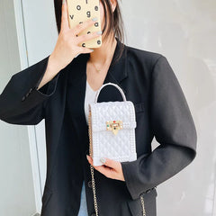 Plaid PVC Mini Phone Bag Red Pink Chain Crossbody Shoulder Bag Women
