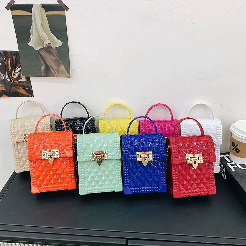 Plaid PVC Mini Phone Bag Red Pink Chain Crossbody Shoulder Bag Women