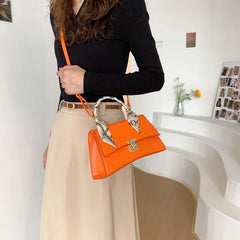 Crocodile Pattern Leather Shoulder Bag Small Square Orange Handbag