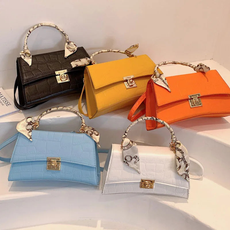 Small Orange Crocodile Pattern Leather Shoulder Bag