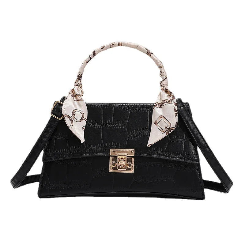 Small Orange Crocodile Pattern Leather Shoulder Bag