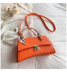 Small Orange Crocodile Pattern Leather Shoulder Bag