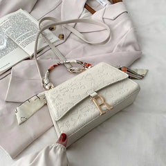 Small Orange Crocodile Pattern Leather Shoulder Bag