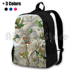 Hummingbirds Outdoor Hiking Backpack Tropical Palm Leaves Green