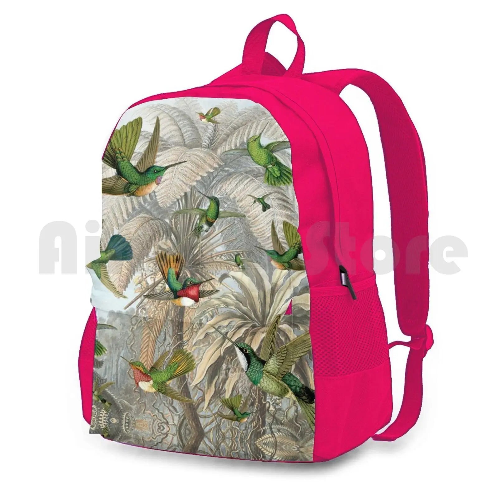Hummingbirds Outdoor Hiking Backpack Tropical Palm Leaves Green