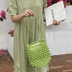 Beach Straw Shoulder Bag Bucket Tote Woven Drawstring