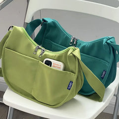 Polyester Fiber Tote Canvas Handbag With Outer Pocket Single Shoulder Bag