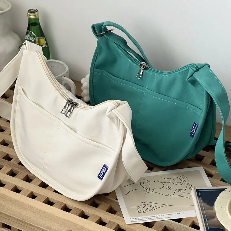 Polyester Fiber Tote Canvas Handbag With Outer Pocket Single Shoulder Bag