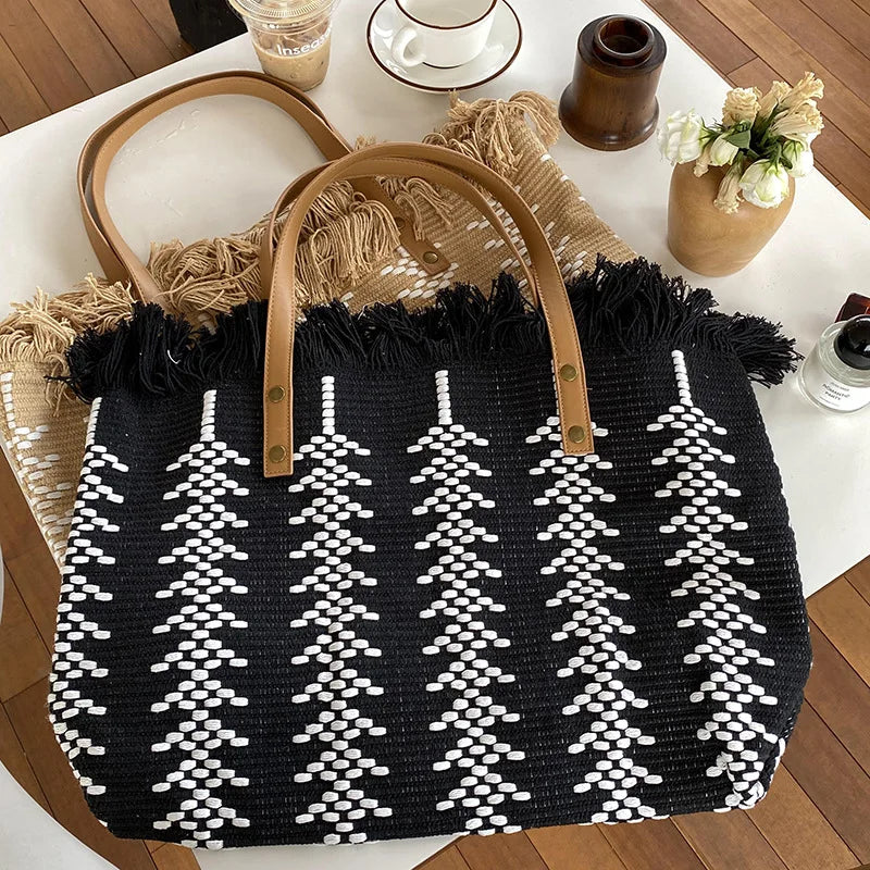 Large Capacity Woven Knitting Shoulder Bag Beach Handbag