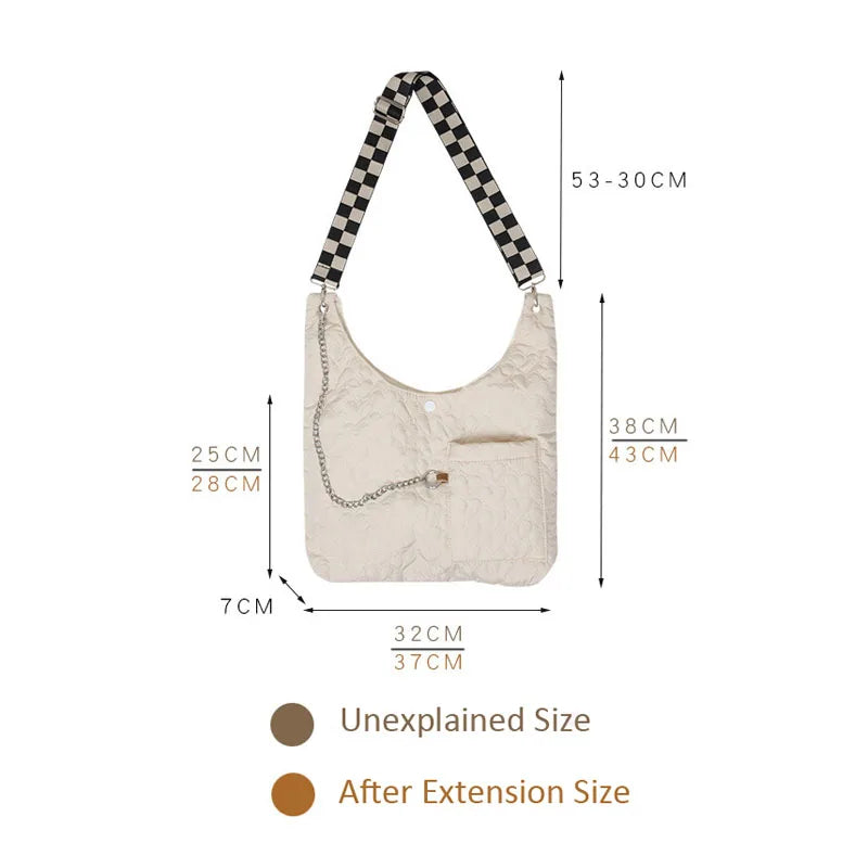 Adjustable Shoulder Bag Heart Quilting Messenger Tote Bag
