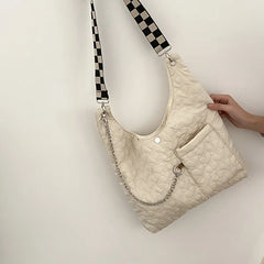 Adjustable Shoulder Bag Heart Quilting Messenger Tote Bag