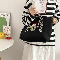 Checkerboard Shoulder Strap Large Cloth Tote Bag Women's Shoulder Bags