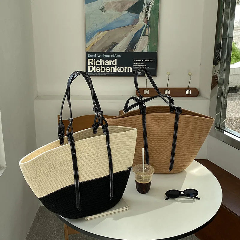 Rattan Woven Shoulder Bag Large Capacity Women Summer Travel Beach Bucket Bags