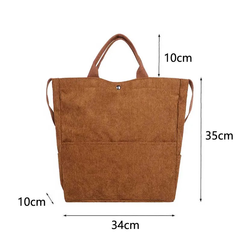 Corduroy Shoulder Bag Canvas Casual Tote Handbag