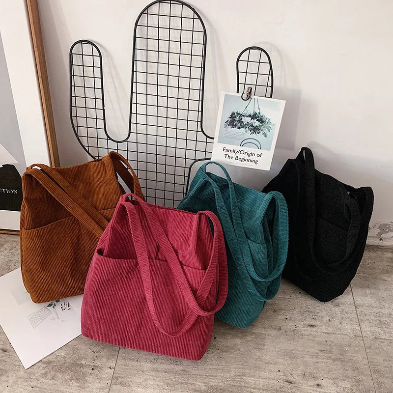 Corduroy Totes Bag Casual Handbag for School Work Travel Shopping
