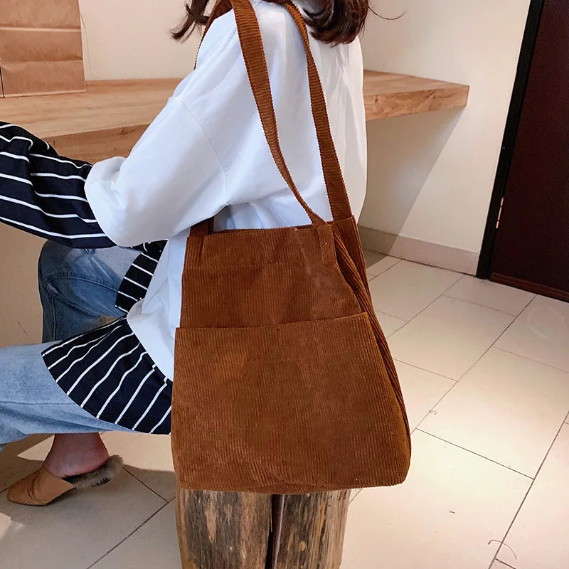 Corduroy Totes Bag Casual Handbag for School Work Travel Shopping