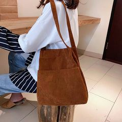 Corduroy Totes Bag Casual Handbag for School Work Travel Shopping