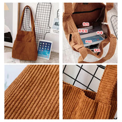 Corduroy Totes Bag Casual Handbag for School Work Travel Shopping